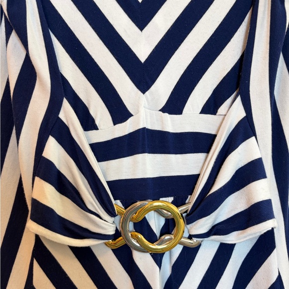 LIZ LANGE Nautical Striped Maxi Dress Plus Size 1X Chevron Cruise Resort Flowy - Picture 4 of 16